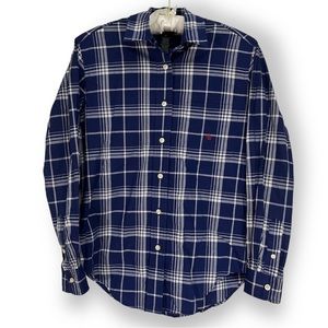 Lauren Ralph Lauren Blue Plaid Blouse Button Down Top 100% Cotton Preppy Sz 4 P